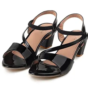NAFASF Women's Fashion Sandals | Comfortable for All Formal and Casual Occassions | Casual and Stylish Heels | Women's Pair of Patent Leather Slip On (Black, numeric_6)