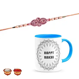 Manonita Rakhi Gift for Brother, bhaiya bhabhi, Gift Set (Rakshabandhan Mug, Roli,Chawal) BLUEMUG-16-BF