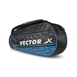 Vector X Donatello Water Resistant 4 Compartment Badminton Bag with Padded Shoulder Strap (Black-Blue)