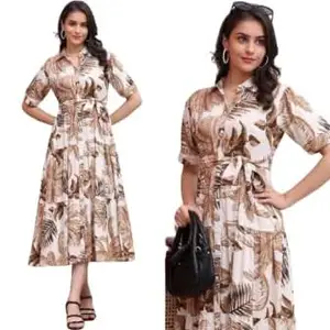 Women Digital Print Collar Neck Kurti with Belt | Stylish Belted Kurti for Women