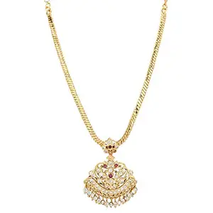 Sasitrends Gold Plated Brass and American Diamond Necklace for Women (Gold)