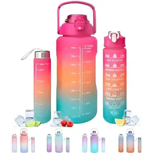 Homezy Set Of 3 BPA-Free Motivational Water Bottle Set with Time Marker & Mobile Holder - Ideal for Online Gym Classes, Office, and Daily Hydration Goals