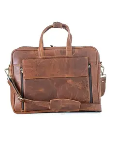 Green Hide Niveus Premium Leather Briefcase Hand Messenger Multiple Compartments Adjustable Shoulder Strap Business Official Large Size Water Resistant 16" inch Unisex Laptop Bag(Hunter Tan)