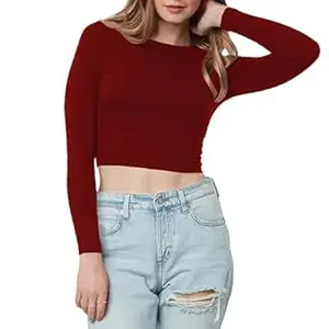 Women's Cotton Boat Neck Full Sleeve Solid Casual Wear Crop Top for Women L355
