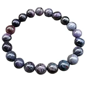 RRJEWELZ Natural African Sugilite Round Shape Smooth Cut 8mm Beads 7.5 inch Stretchable Bracelet for Healing, Meditation, Prosperity, Good Luck | STBR_00175