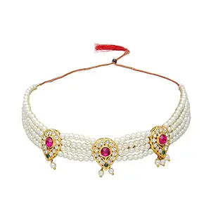 Shining Jewel - By Shivansh Shining Jewel Multistrand Traditional Design Pearl Choker Necklace Jewellery Set for Women (SJN_63)