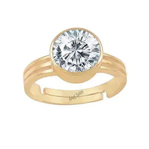 ANUJ SALES 16.00 Ratti 15.00 Carat Zircon Ring Diamond Ring American Diamond Zircon Stone Gold Plated Metal Adjustable Ring for Men and Women
