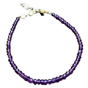 LKBEADS Amethyst Bracelet with Silver Plated Clasp – 2mm Rondelle Beads – Faceted Cut – 7 inch Adjustable – Healing, Fashion, Gift, Spiritual, Yoga|LK_STACK_00252