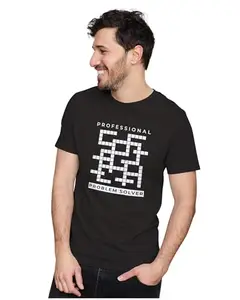 ALLEN BLACK Men's & Women's Regular Fit T-Shirt Problem Solver - Crossword Puzzle 100% Cotton Unise T-Shirt Black_BLACRO22-Black 4XL Men Round_