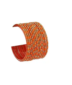 12 Orange Glass Bangle Party Set Fully Ornamented With Colorful Beads & Crystal With Safety Box-EG_2.8 (Bangle-EG_2.6.a_bang)