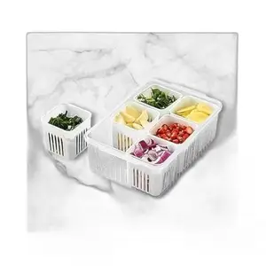 "Multi-Purpose 6-in-1 Fridge Container: Store Fruits, Vegetables, Spices, and More with Ease! | Strong, Airtight Lock mechani|Design - 498 Refrigerator Organizers