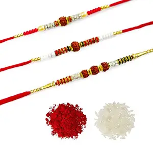 Avanti Creations Avanti Creation Designer Rudraksh Rakhi For Brother Set Of 3 Rakhi For Men With Roli Chawal (Pattern101)