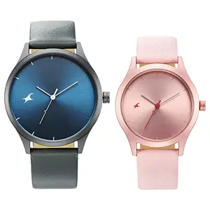 Fastrack Mixmatched Couple Leather Analog Watches with Blue and Pink Dial-6803168033AL02P