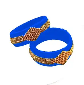 HARSHAS INDIA CRAFT Silk Thread Bangle New s Plastic Bangle Set For Women & Girls (Dark Blue) (Pack of 2) (Size-2/12)