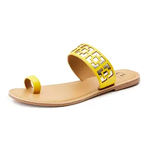 Carlton London Women's Yellow Flat Sandal-4 Kids UK (CLL-6519)