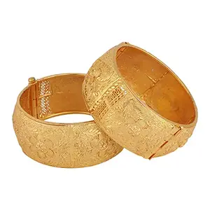 Piah Fashion Brass High Gold 1 Gram Micro Plated Broad Openable Traditonal Bangles For Women & Girls-9859 (Size - 2.6)