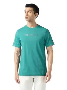 TECHNOSPORT Men's Printed Slim Fit Henley Neck T-Shirt ELASTOLITE Half Sleeve Slip On Polyester for Gym Running Workout UPF50+ Anti Odour