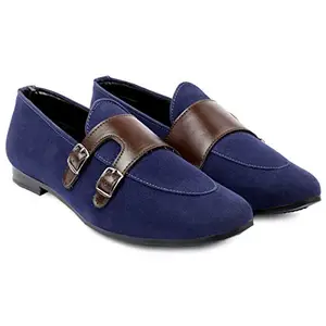 BXXY Mens Suede Material Double Monk Shoes All Occasions Blue