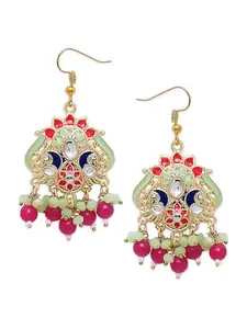 OOMPH Jewellery Pink & Mint Green Meenakari Peacock Small Ethnic Drop Earrings For Women & Girls Stylish Latest (EHC176_Z)- For Women & Girls Stylish Latest