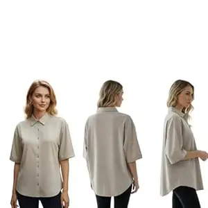 TOP TEN Casual Essential Oversized Style Button-Up Timeless Fit Classic Thin Fabric Shirt for Summers Office/Casual/Outing Women's or Girls