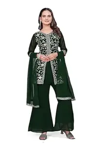 JIMMY ART Pack Of 1 Women's Georgette Zari Sequence Embroidered Kurta and Palazzo Set Trendy Georgette Women'S Kurti Sets With Dupatta