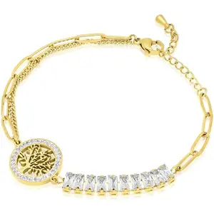 VIEN® 316L Stainless Steel Bracelet for Women Gold Color Round Tree Waterproof Jewelry Party Gift Girl Fashion