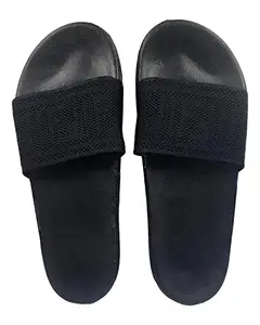 Pampy Angel Fly Knitt F Men's Flip Flops Slides Back Open Household Comfortable Slippers Black,8 (UK/India)