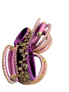 Handcrafted Silk Thread Bangles with Floral Designs, Set of Multiple (Magenta, 2.4, 2.6, 2.8)
