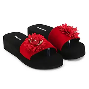 Dhamasa Flower Fashion Flipflop Slipper for Women and Girls (Red, numeric_4)