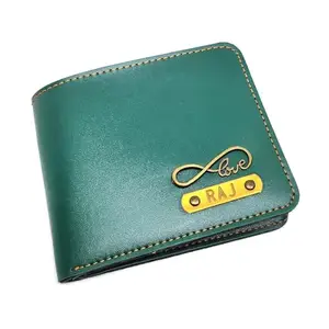 The Unique Gift Studio Men's Leather Wallet with Personalised Name with Logo - Green Color
