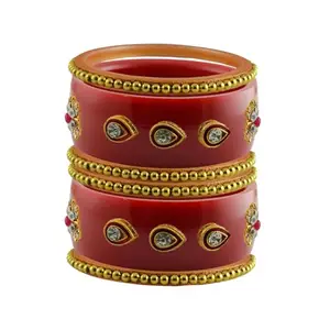 Vidhya Kangan Stone Stud Color Red Acrylic Bangle | Over Size | Plus size |For Woman and girlsChura Bangles Set for Wedding and Party (sku-ban25778)