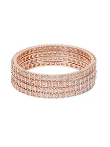Steorra jewels American Diamond Golden Wedding Bridal CZ Stone Set Of 4 Bangle Set 2.4,2.8.2.10,2.6 Size Available For Women And Girl (2.6)