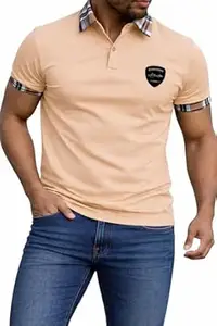 Premium Cotton Polo T-Shirt for Men, Slim Fit, Half Sleeve, Check Collar Design, Casual Stylish