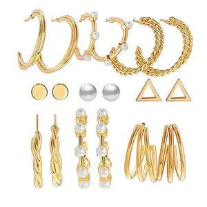 OOMPH Jewellery Set Of 9 Gold Tone Crystal & Pearl Fashion Ear Drop & stud Earrings For Women & Girls