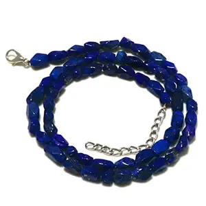 Exclusive Natural Lapis Lazuli Gemstone Smooth Dolki Beaded Necklace For Women & Girls, 18'' Inch