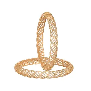 Ratnavali Jewels Gold Plated American Diamond CZ White Traditional Churi Bangles for Women/Girls