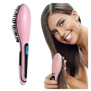 WALBERRIE Electric Comb Brush 2 In 1 Fast Hair Straightener Straightening Brush With Lcd Screen With Temperature Control Display,Pink