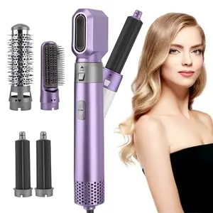 TechKing (LIMITED TIME DEAL WITH 17 YEARS WARRANTY) Hot Air Brush, 5 in 1 Hair Dryer hot air Brush Styler, Detachable Hair Styler Electric Hair Dryer Brush Rotating for All Hairstyler For Women -VIOLET
