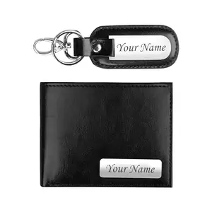 The Wallet Store Personalized Wallet & Keychain Gift Set for Men | Vegan Leather | with Name | Best Gift for Boyfriend, Brother, Husband, Father, Etc (WL-KC-BLK)