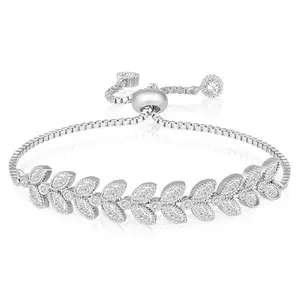Peora Silver Plated Cubic Zirconia Studded Adjustable Floral Bracelet Contemporary Jewellery for Women & Girls