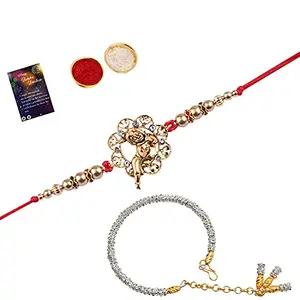 Stylish Classic Look Pendant Rakhi With Bhabhi Rakhi kada With Roli Chawal And Greeting Card -783