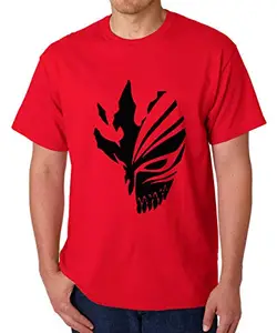 Caseria Men's Round Neck Cotton Half Sleeved T-Shirt with Printed Graphics - Bleach Ichigo Hollow Mask (Red, MD)