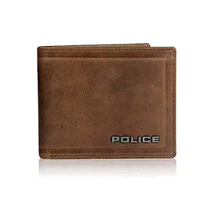POLICE Men's Metal Bi-Fold Coin Wallet | Leather Purse with 4 Card Slot, 2 Currency Compartment, 2 Slip-in Pockets, 1 Coin Pocket - Brown
