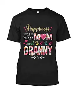 HAMERCOP Happiness is Being A Mom and Granny Flower Mother's Day Unisex T-Shirt Long Sleeve Sweatshirt Hoodie Black