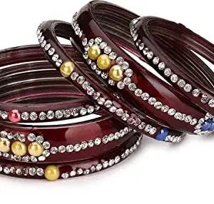 Maroon Color 2 Kada & 4 Bangle Set Decorative with Colorful Beads & Stones with Safety Box-DO_2.4 (Re_Bangle-DO_2.4_bang)