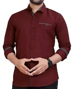 CB-COLEBROOK Men's Regular Fit Solid Soft Touch Cotton Casual Shirt with Pocket Design with Spread Collar & Full Sleeves (Available in Plus Size)