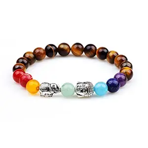 Yellow Chimes Breads Bracelet for Women D'vine Collection Tiger's Eye Lucky Elephant 7 Chakra Healing Bracelet for Men and Women (Unisex Bracelet)