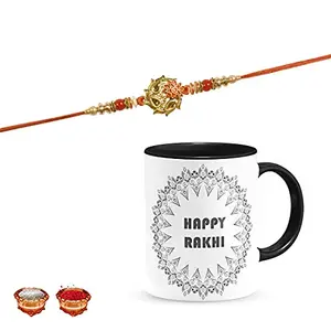 Manonita Rakhi Gift for Brother, bhaiya bhabhi, Gift Set (Rakshabandhan Mug, Roli,Chawal) BLACKMUG-16-BK