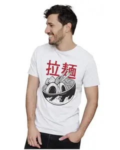 ALLEN BLACK Men's & Women's Regular Fit T-Shirt Ramen Bowl Japanese Food Illustration 100% Cotton Unise T-Shirt White_RABOWJF3-White S Men Round_