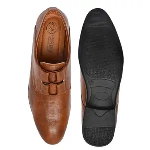 WIVE INDIA Men’s Premium Textured Leather Formal Shoes – Slip-On Dress Shoes with EVA Sole for Business & Office Wear (Brown) (Size - 7)